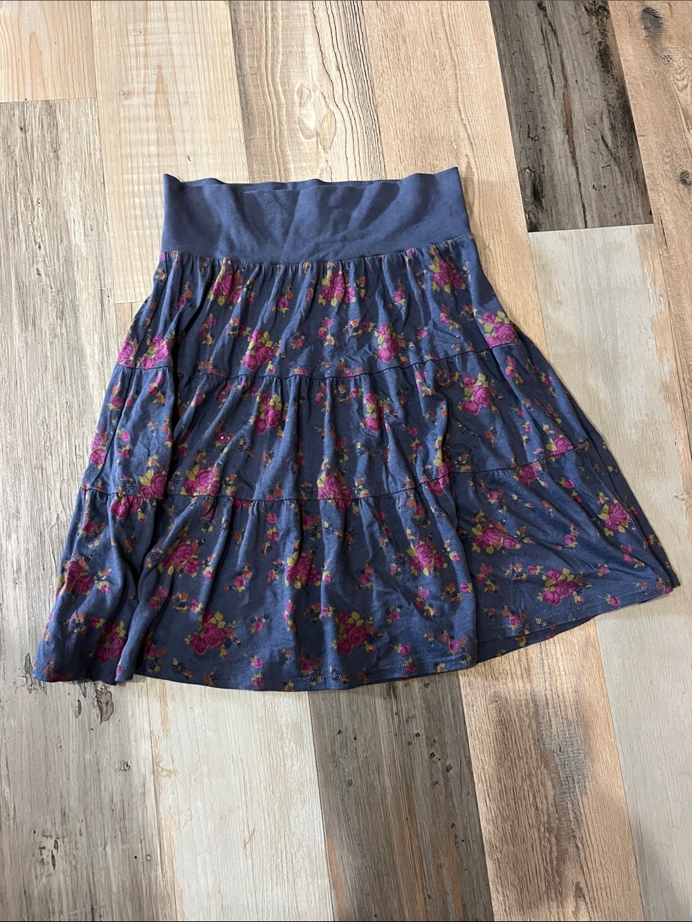 Fossil Navy Tiered Floral A-Line Mini Skirt Pink  Sz XS Lightweight TC0196 Boho